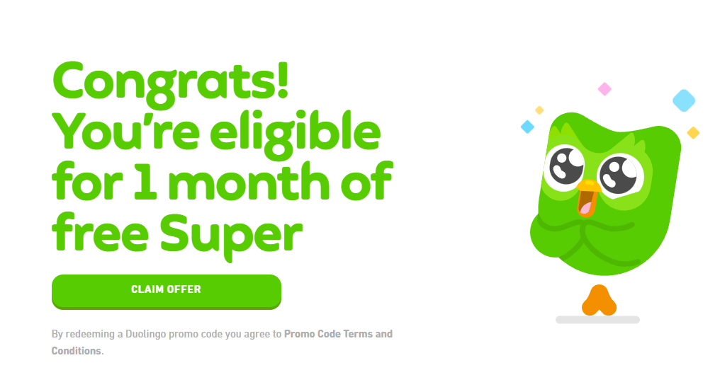 Hướng dẫn nhận ưu đãi 1 tháng Super Duolingo miễn phí